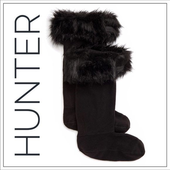 NWT Hunter black faux fur tall boot socks M 5-7 - Picture 2 of 10